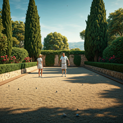 Seniors jouant à la pétanque sous le soleil de Corfou